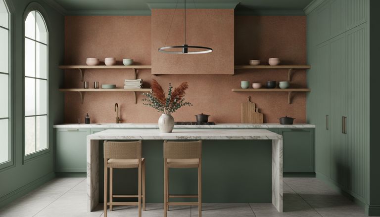Cuisine 2026 : tendances, matériaux et budget au m² : Couleurs tendance cuisine 2026 : du vert profond au terracotta